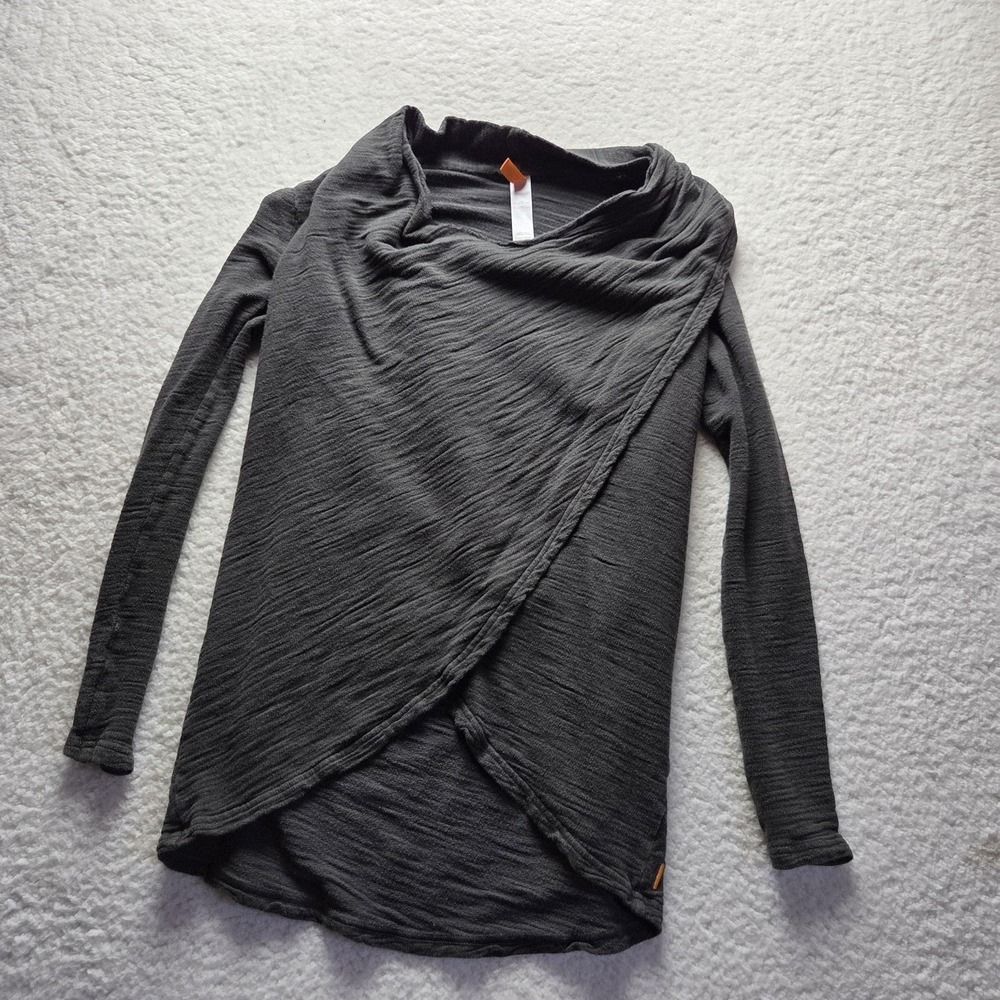 Lucy Shirt Womens Small Gray Cowl Neck Long Sleeve Wrap Asymmetrical Tunic Top